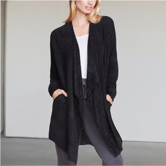 Barefoot Dreams Sweaters - Barefoot Dreams CozyChic Lite Open Front Cardigan Sweater Charcoal Black S/M